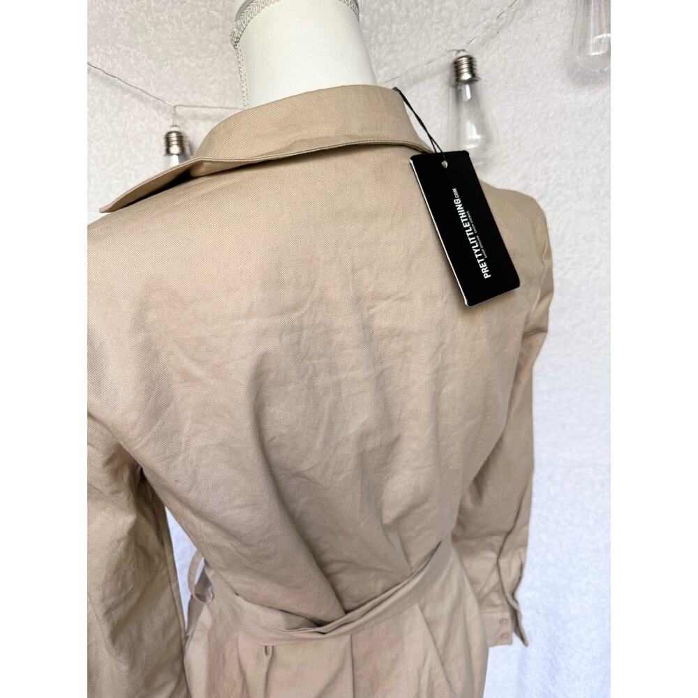 NWT Pretty Little Thing Fawn Khaki Utility Tie Waist Shirt Dress Women's Small - Picture 10 of 13